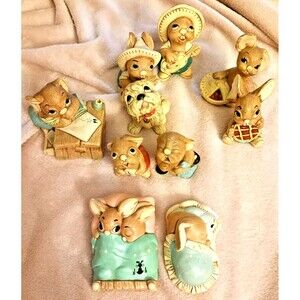10 Pendelfin Rabbits Made In England Hand Painted Stonecraft Bunny Figurines Vtg